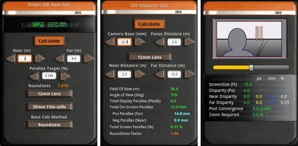 S3D Stereoscopic Base Calc Android App Screenshots