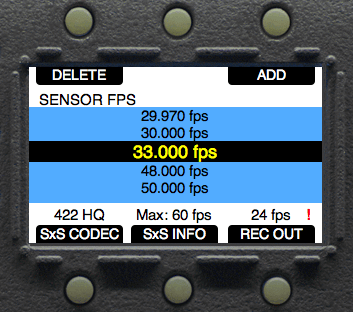 ARRI Alexa Side LCD Screenshot with Custom FPS Value