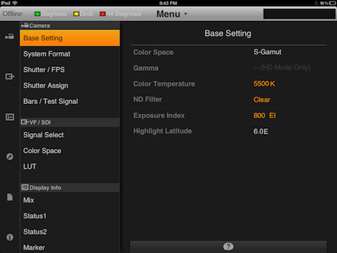 F65 Remote Cinematography iPad App Screenshot 2