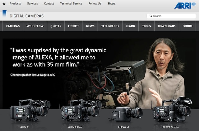 ARRI Alexa is Similar to Film ARRI Alexa Webpage Screenshot